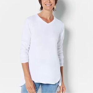 Isaac Mizrahi Live! Essentials Pima Cotton V-Neck Hi-Low Hem Top
